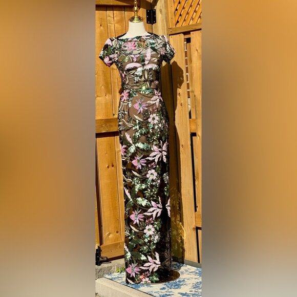 🆕 BRONX & BANCO 🧿 NWOT Zinnia Side-Split Sequin & Embroidered Gown, Sz XS US 2 - Picture 9 of 16